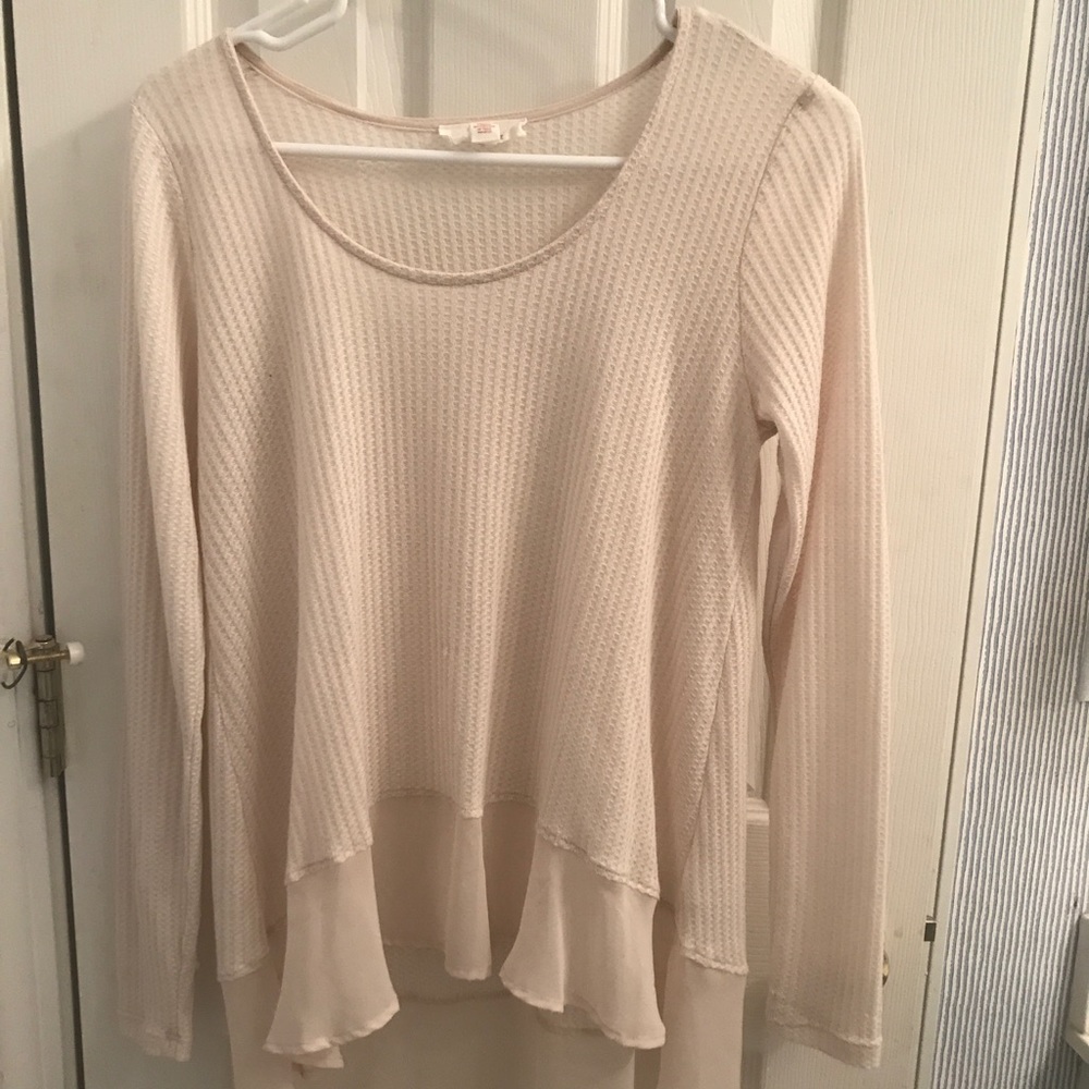 Cream waffle knit long sleeve tshirt